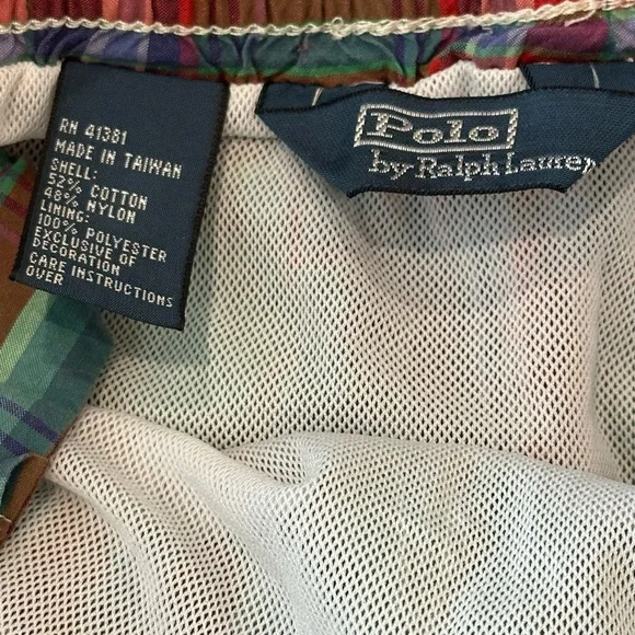 VTG Polo Ralph Lauren Swim Short Mens Trunks Large Plaid Pony Logo Lined Preppy - Picture 8 of 11